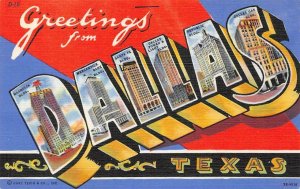 Large Letter Linen DALLAS Texas c1940s Curt Teich Vintage Postcard