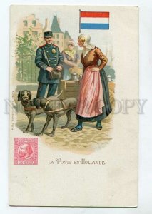 3090479 HOLLAND FLAG STAMP & postman Vintage lithograph PC