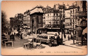 Paris - La Porte Et Le Boulevard St-Martin France Cars Buildings Postcard