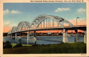 Illinois Rock Island Centennial Bridge To Davenport Iowa Curteich