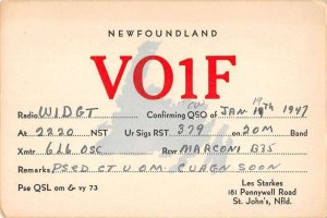 St Johns Newfoundland Canada QSL Ham Radio Vintage Postcard AA33123