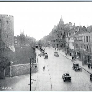 c1910s Windsor, England Thames Street Castle Wall Cars Horse Carriage Shops A353