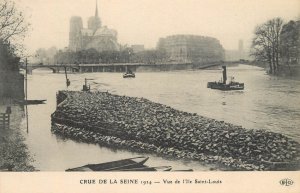 Flood of the Seine disaster Paris, France 1924 view of Ile Saint-Louis