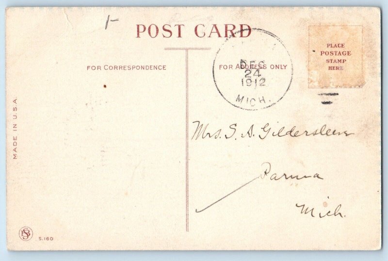 Christmas Postcard Dutch Girl With Holly Berries Wreath 1912 Posted Antique