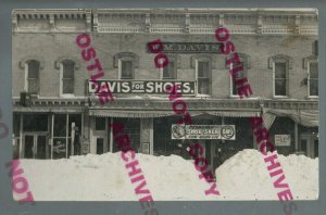 Evart MICHIGAN RPPC 1908 DAVIS SHOE STORE Snow nr Reed City Big Rapids Cadillac