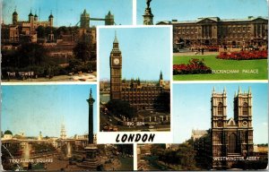 London England Multiview Tower Buckinham Palace Postcard VTG PM Cancel WOB Note 