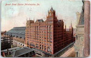 VINTAGE POSTCARD BROAD STREET RAIL ROAD STATION PHILADELPHIA PRINTED IN GERMANY