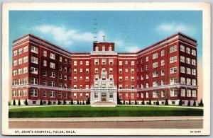 Vtg Tulsa Oklahoma OK St Johns Hospital 1930s View Linen Old Card Postcard