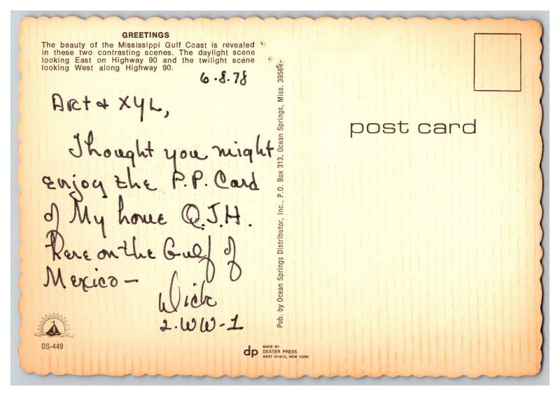 Postcard Greeting Gulf Coast Mississippi Continental View Card 