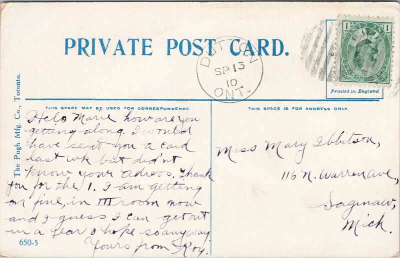 High School Dutton Ontario Pugh c1910 Postcard F27