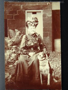 OSMOTHERLEY Mrs Balmforth House keeper & Jack dog at South End House c1905 RP PC