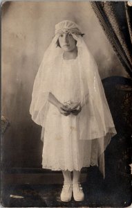 Belleville NJ Josephine Dimeo First Communion Beautiful Girl in Veil Postcard Y4