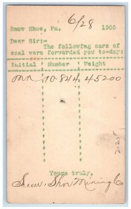 1900 Snow Shoe Mining Co. Snow Shoe Pennsylvania PA Fleming PA PMC Postal Card 