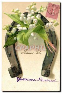 Old Postcard Fantasy Flowers Horseshoe Muguet