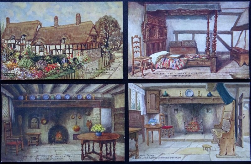 Warwickshire Collection 4 x STRATFORD ON AVON Anne Hathaways House Old Postcards