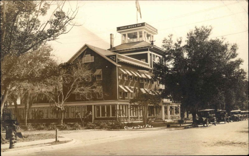 Clearwater FL Street Cars Bldg c1920 Real Photo Postcard