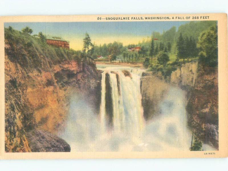 Linen WATERFALL SCENE Snoqualmie Falls - Near Seattle Washington WA E4546