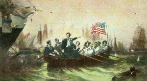 Postcard Painting of Commodore Perry  at Battle of Lake Erie in DC.  Q5