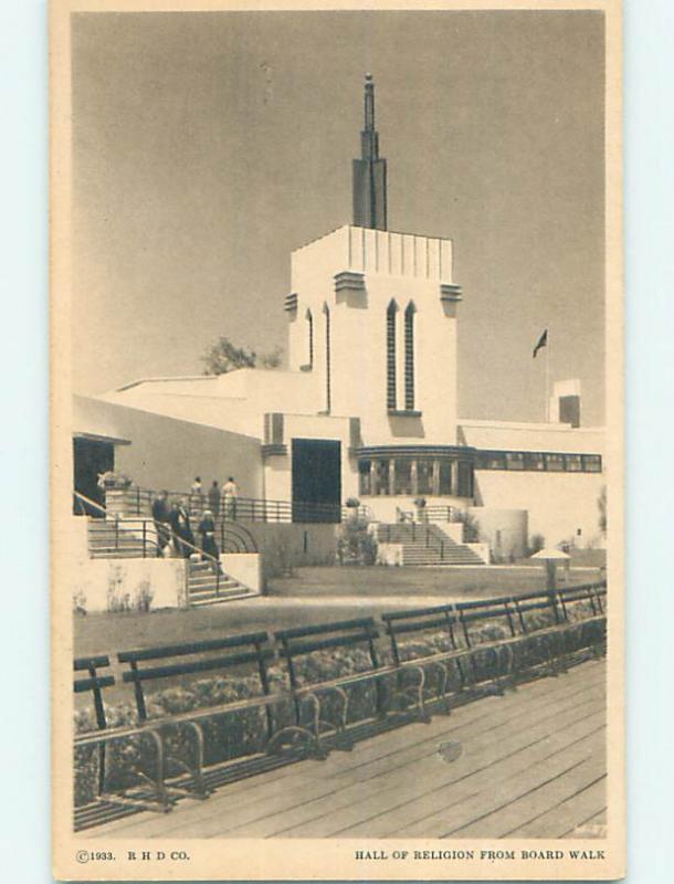 Unused 1933 HALL OF RELIGION ON BOARDWALK AT WORLD FAIR Chicago IL p1342