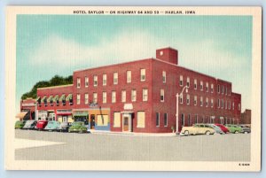 Harlan Iowa IA Postcard Hotel Saylor On Highway 64 And 59 Building Cars Lined