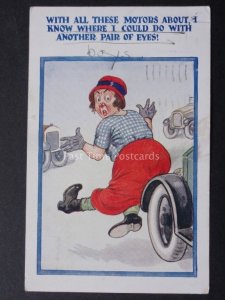 Comic Postcard: Motor Theme WITH ALL THESE MOTORS ABOUT I NEED MORE EYES c1925