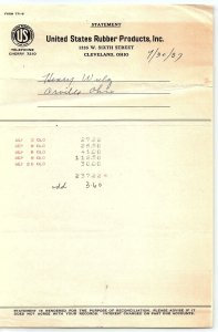 1937 UNITED STATES RUBBER PRODUCTS CLEVELAND OHIO BILLHEAD STATEMENT Z2273