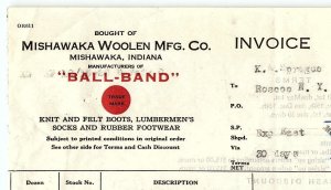 1922 MISHAWAKE INDIANA MISHAWAKA WOOLEN MFG CO BOOTS FOOTWEAR BILLHEAD Z4233