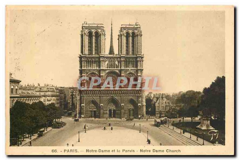 Old Postcard Paris Notre Dame and the Parvis