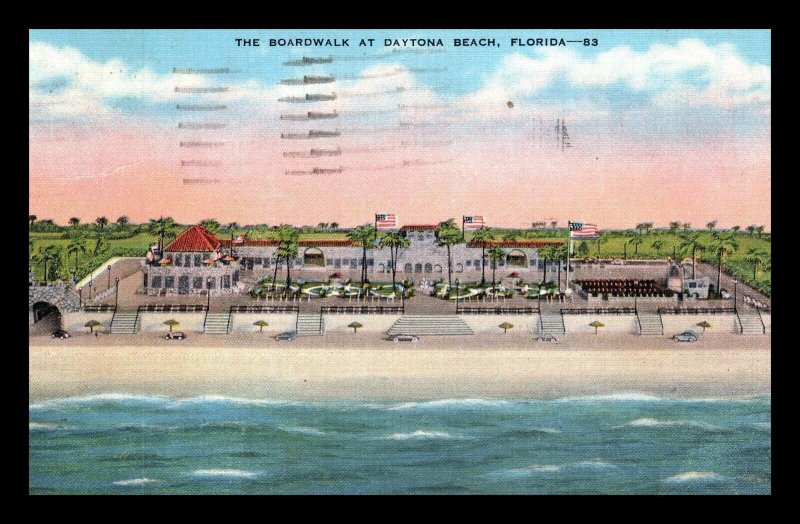 1940 Daytona Beach Florida Boardwalk SAND SPEEDWAY Linen Postcard 261 