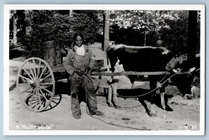 c1950's A Bullmobile Black Americana Florida Cline RPPC Photo Vintage Postcard