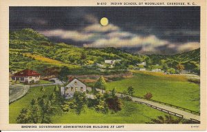 Cherokee NC Indian School by Moonlight, Native American Interest 1935-45 Linen