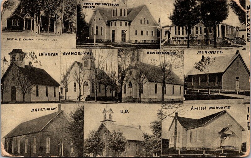 Postcard Multiple Views of Churches in Nappanee, Indiana~1508