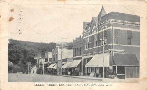 E49/ Galesville Wisconsin Wi Postcard 1910 Allen Street Looking East Stores