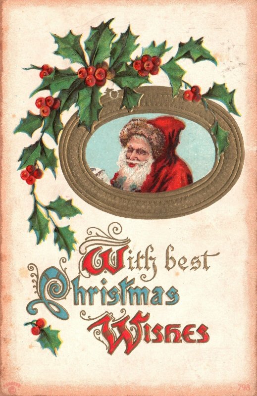 Vintage Postcard 1911 With Best Christmas Wishes Greeting Card Santa ...