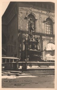 Postcard Real Photo Il Nettuno Monumental Civic Fountain of Neptune Bologna RPPC