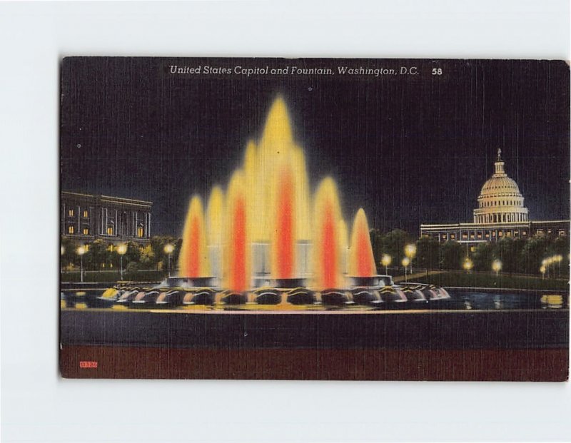 Postcard United States Capitol and Fountain, Washington, District of Columbia