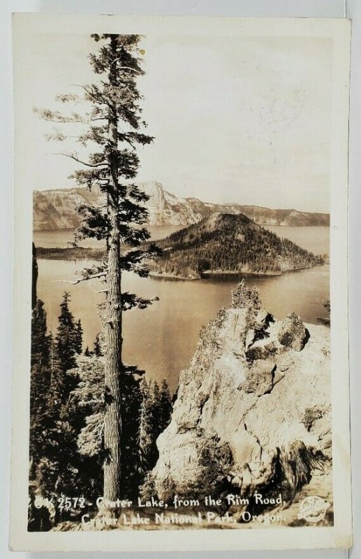 Oregon Center Lake from the Rim Road Crater Lake Natl Park RPPC Postcard N20