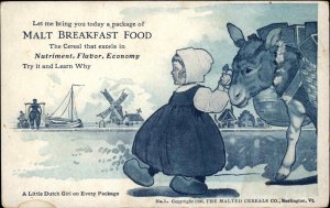 Malt Breakfast Food Advertising Dutch Girl Burlington VT Postcard c1910 #2