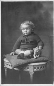 Little Child with toy cat Gilbert 14 months old Child, People Photo Writing o...