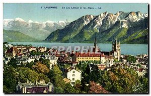 Old Postcard Lausanne Lake Geneva and the Swiss Alps