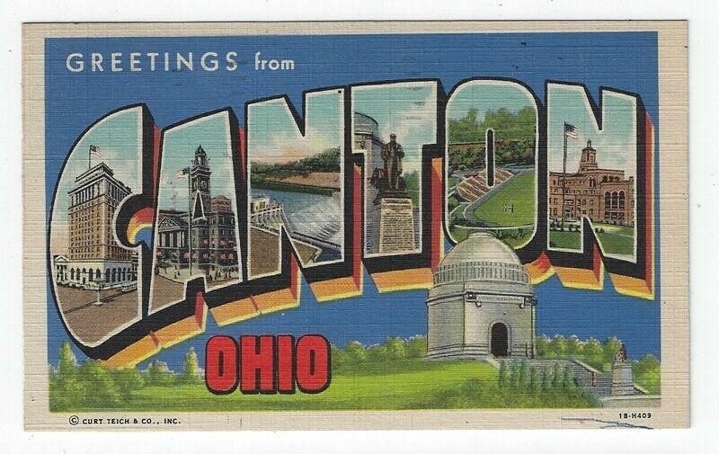 Canton, Ohio Large letter Linen Postcard With Local Views, 1949