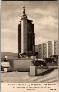 Carillon Tower and Hall of Science 1933 Chicago Worlds Fair Postcard C03