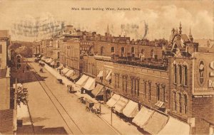 Main Street looking West ASHLAND, OH Street Scene 1908 Vintage Postcard