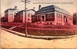 Postcard Ohio Athens Ewing Hall & Carnegie Library Ohio University 1914 V86