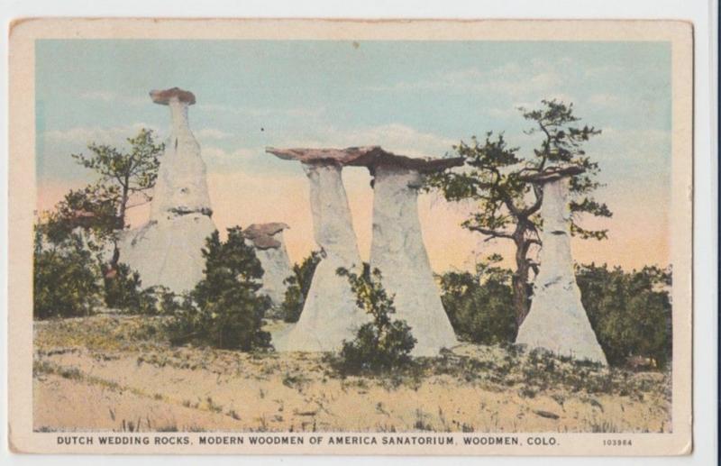 c1910 WOODMEN Colorado Co Postcard DUTCH WEDDING ROCKS Modern Woodmen of America