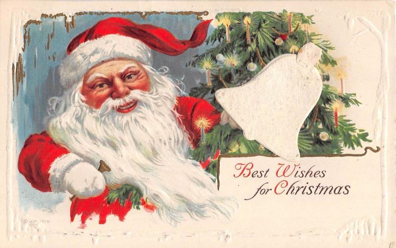 E30/ Santa Claus Merry Christmas Holiday Postcard c1910 Add On Bell Tree 14