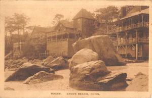 Grove Beach Connecticut Rocks Scenic View Antique Postcard K82102