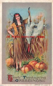 Thanksgiving, H. Knopf 1911 No B17, Native American Woman Holding a Dead Turkey