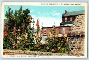 1930 Coshocton Ohio OH Vintage Postcard The State Coach Tavern Building Flowers