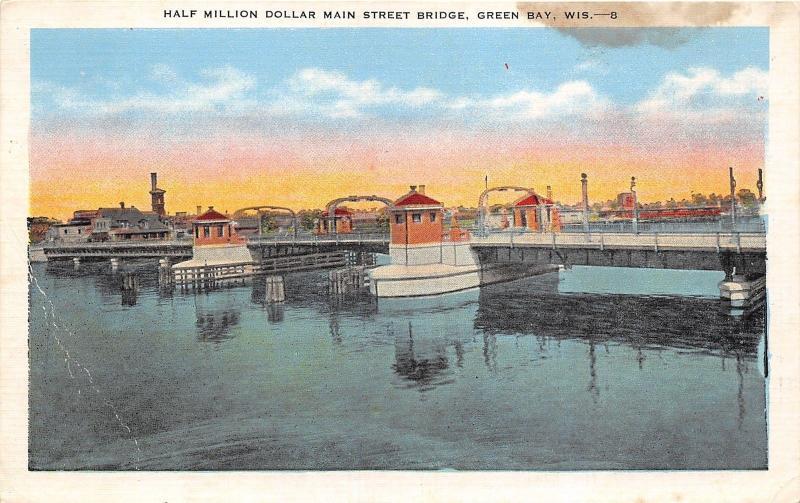 Green Bay Wisconsin~Main Street Bridge on Fox River (Cost Half Million $)~1940s